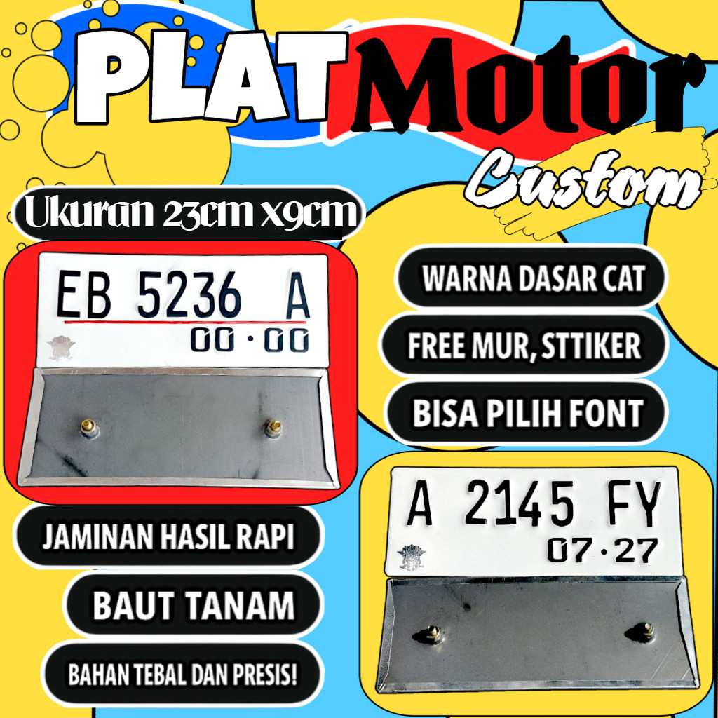 Plat motor custom warna putih satu pasang plat motor variasi warna putih plat motor baut tanam plat 