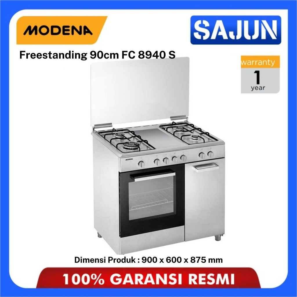 Modena Kompor Gas Freestanding 4 Tungku FC 8940 S / FC8940S - 90 cm Oven Gas Italian Burner
