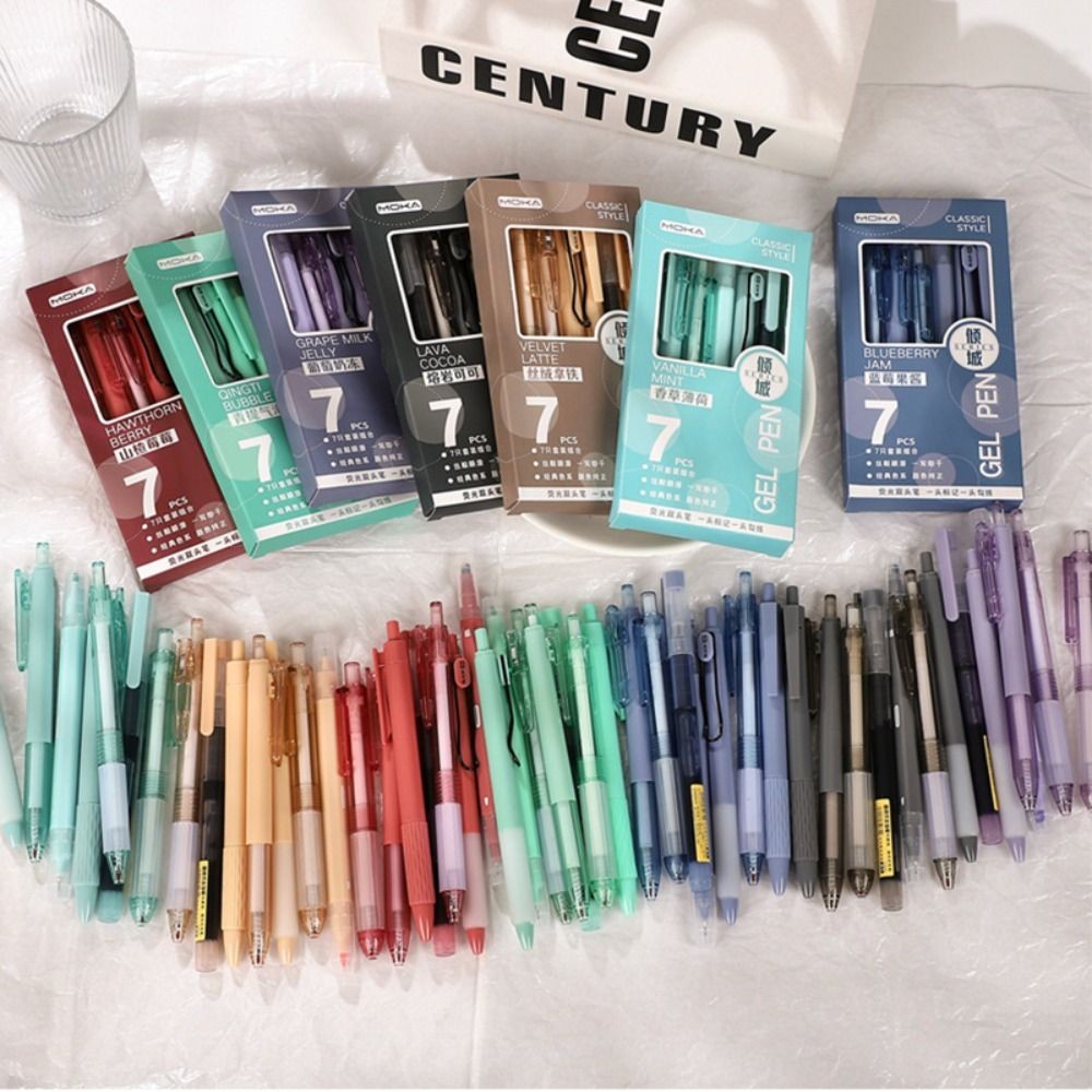

7Pcs/Set Kawaii Quick-Drying Ink Gel Pen Highlighter Pen Set Creative Student Specific ST Tip Ballpoint Pen Writing Tools