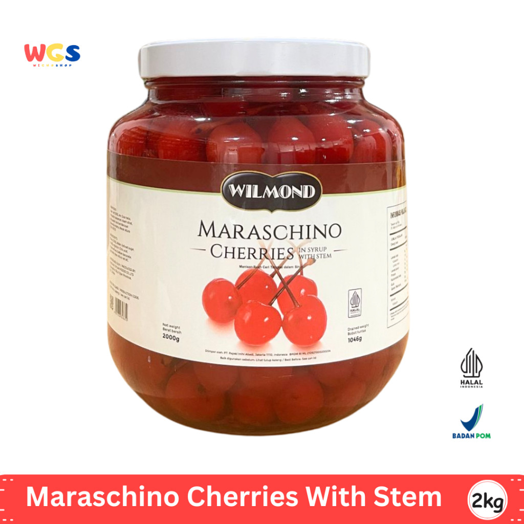 

WILMOND Maraschino Cherries with Stem 2kg – Ceri Merah Batang untuk Topping Minuman & Dessert