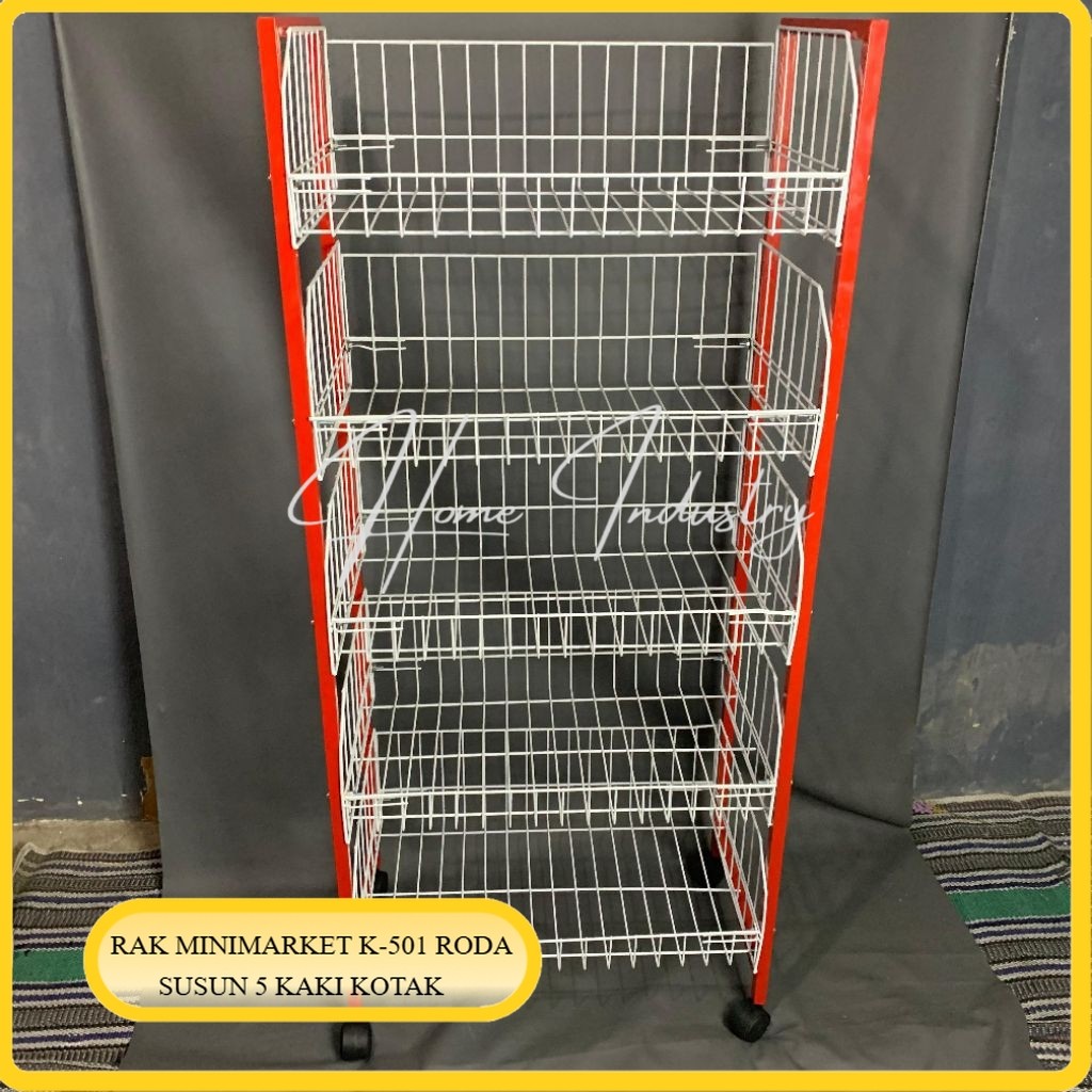 RAK KERANJANG JAJAN SUSUN 5 SUPER JUMBO+RODA/RAK CHIKI/RAK SNACK/RAK MINIMARKET/RAK SERBAGUNA