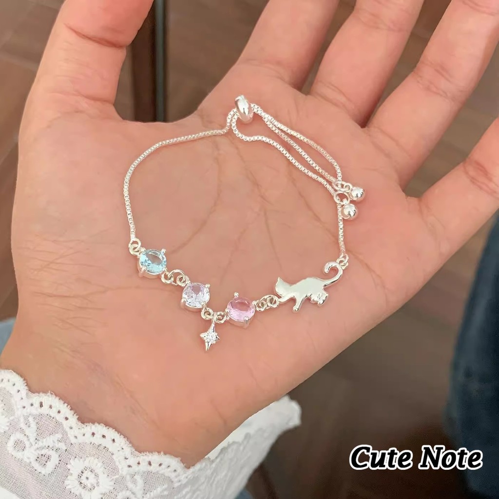 Cute Note Gelang Bintang kucing memetik gelang zirkon untuk wanita cahaya mewah suhu fashion kepriba
