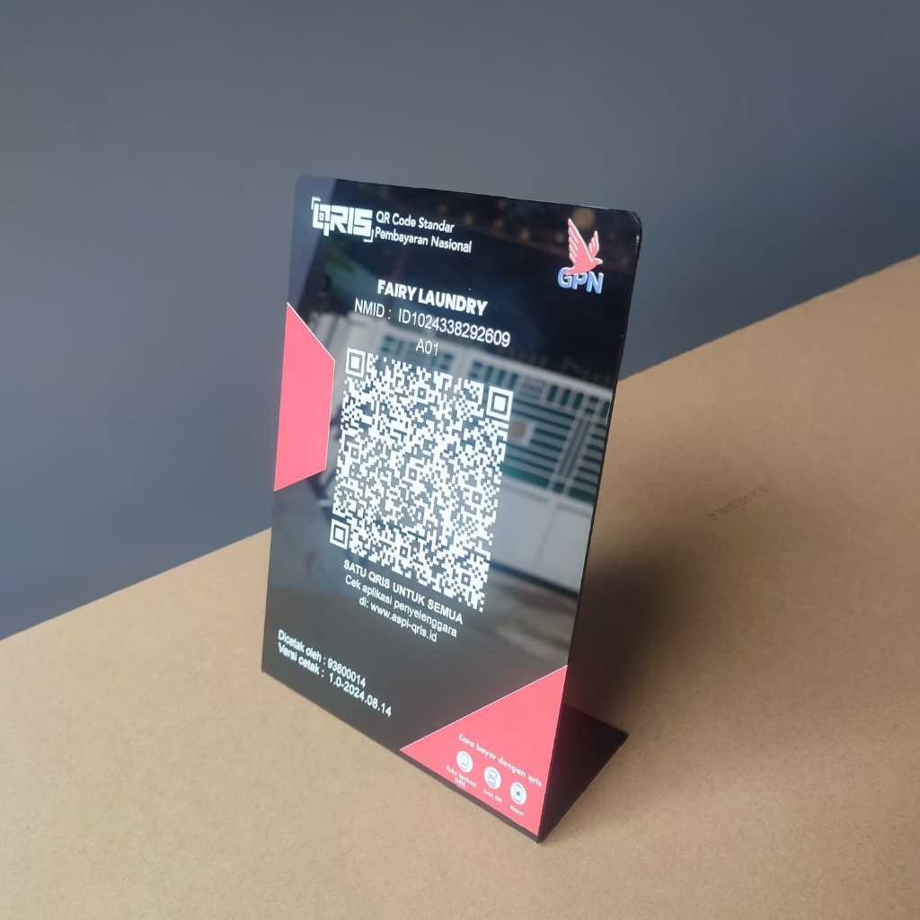 

Custom/Cetak Qris Akrilik Bentuk L Print Uv Murah Hitam