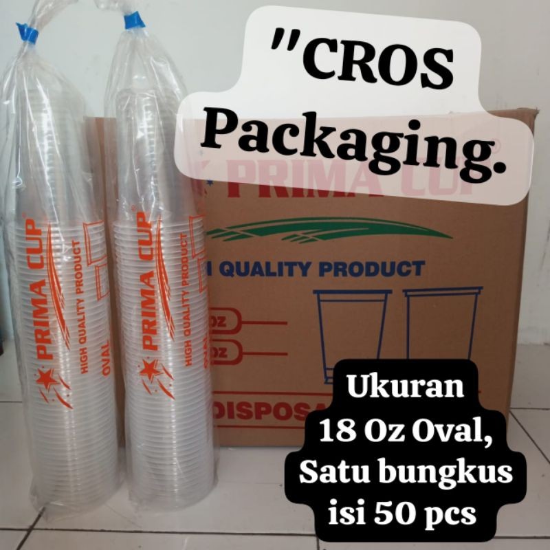 CUP GELAS PLASTIK 18 OZ OVAL, MERK PRIMA (ISI 50 PCS) MURAH