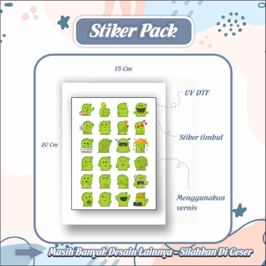 

Stiker Timbul UV DTF Motif Dino Kaktus Brand Hijau Lucu Cute Timbul + Vernis awet tahan lama P74