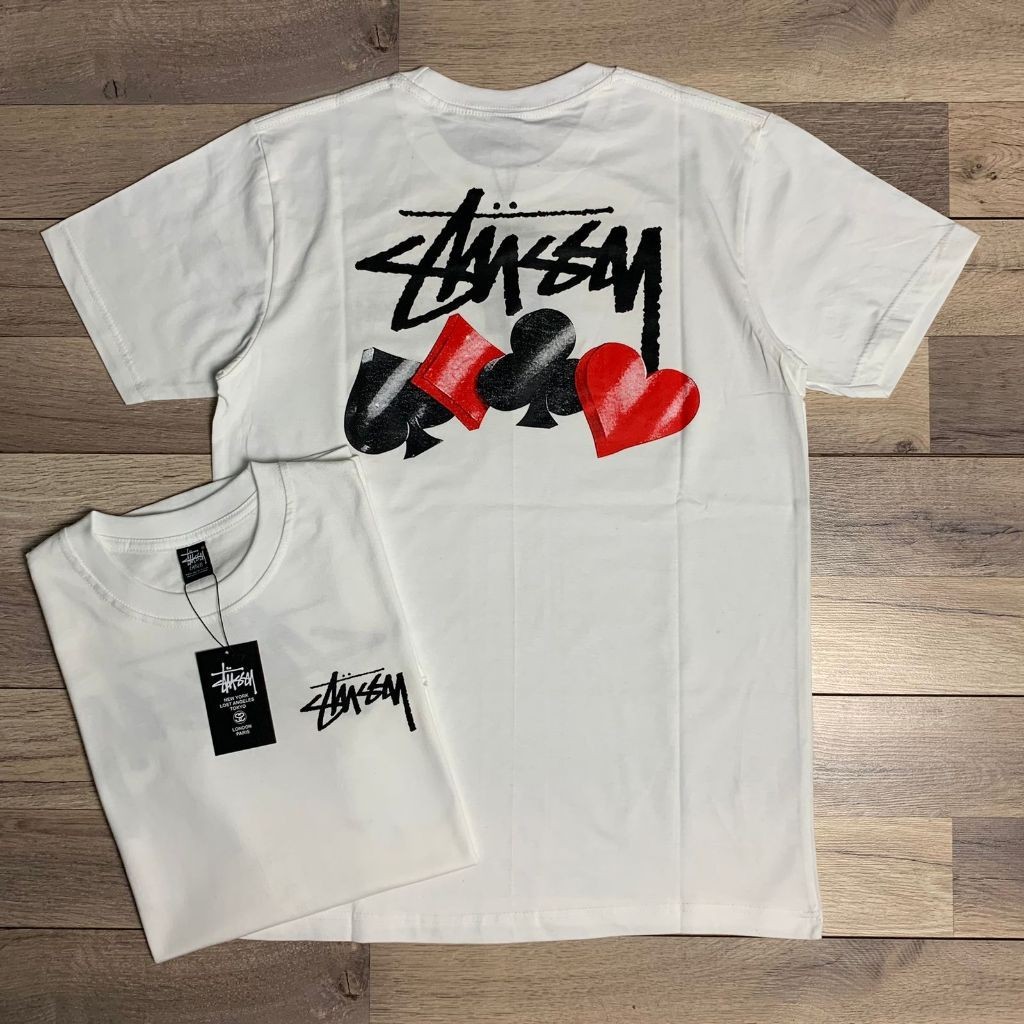 Tshirt KAOS/TSHIRT STUSSY CARD KARTU AS WHITE PREMIUM FULLTAG 24S Unisex