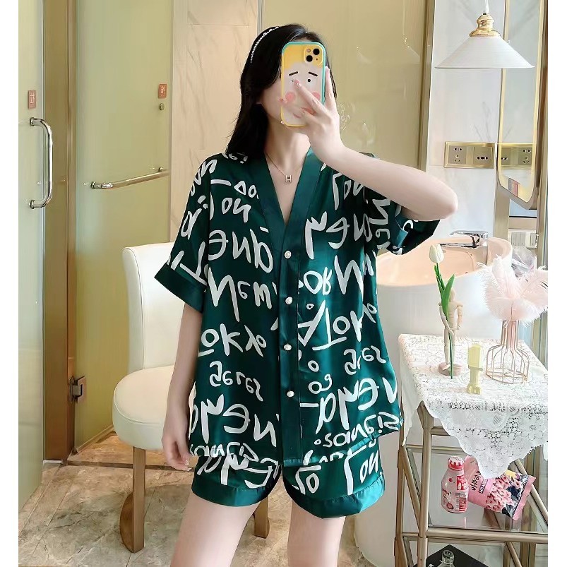 （COD)Pakaian rumah celana pendek lengan pendek ala Korea/pakaian rumah celana pendek lengan pendek/b