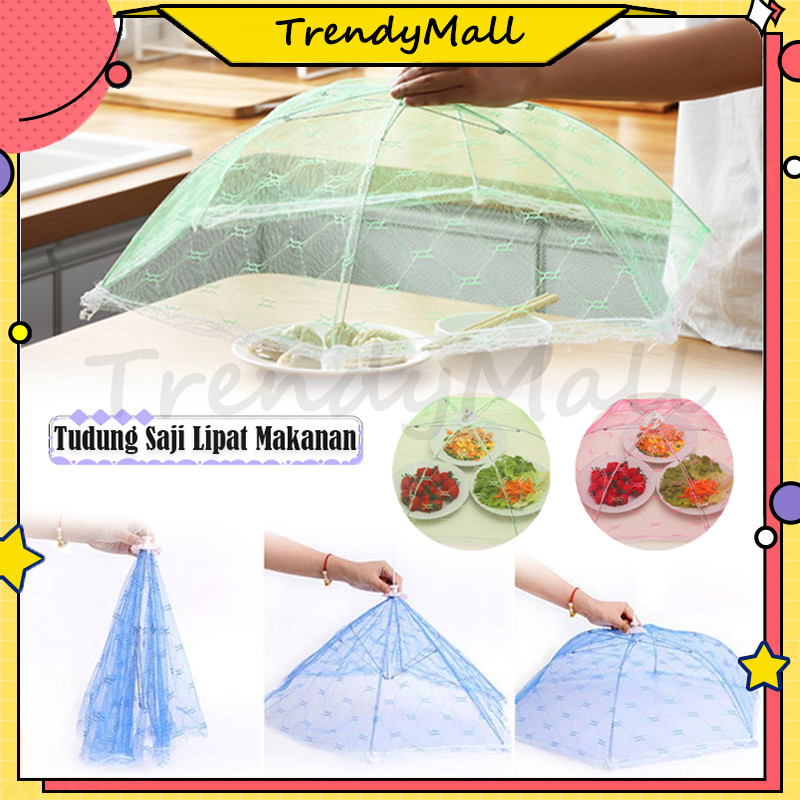 Tudung Saji Lipat Penutup Makan Jaring /Transparan Umbrella Food Cover/tudung saji bulat 60 cm