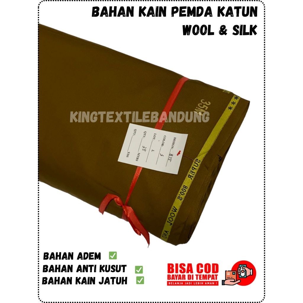 KAIN PEMDA KHAKI SUPER PREMIUM BAHAN/DASAR/KAIN WOOL SILK PREMIUM WARNA KHAKI PNS SERAGAM PEMDA BAHA