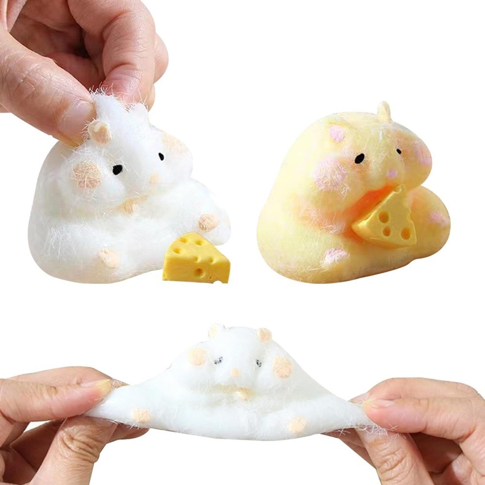

Squishy Hamster Toy with Cheese Cute Desktop Decor Funny Stress Reliever Decompression Fidget Toys for Teens Kids Gifts