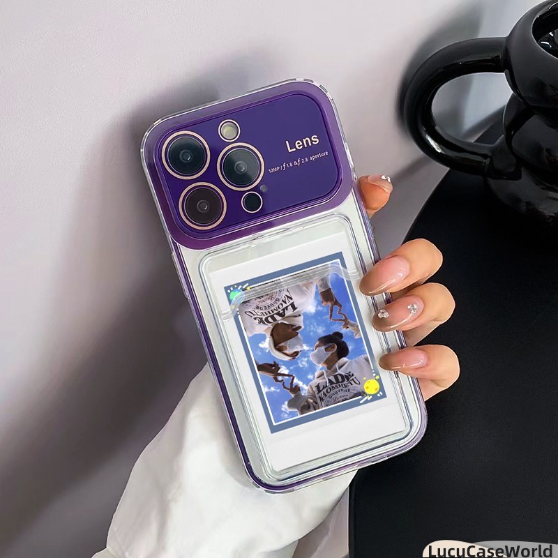 Case hp photocard Untuk iPhone 11 12 15 14 13 Pro Max Plus Clear bening TPU Card Slot Holder couple 