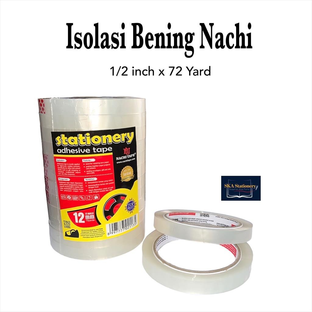 

Isolasi / Selotip Bening 1/2 Inch 72 Yard NACHI (Roll)