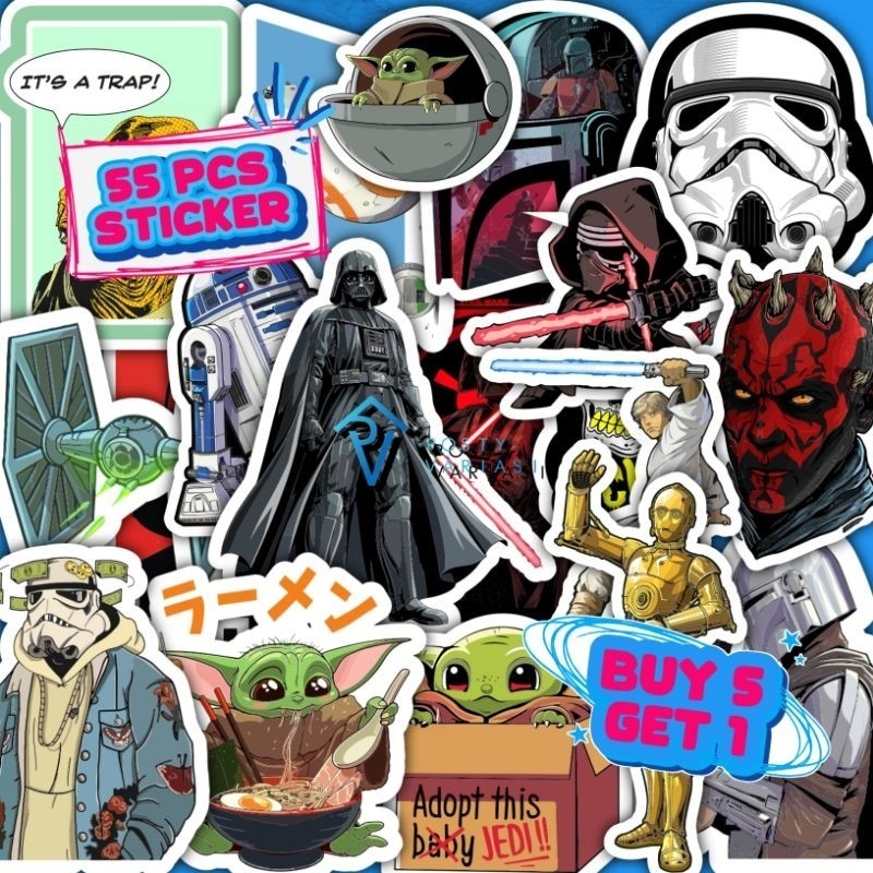 

55 Pcs Sticker Aesthetic Pack Star Wars Untuk Case HP Tumbler Laptop Helm Anti Air