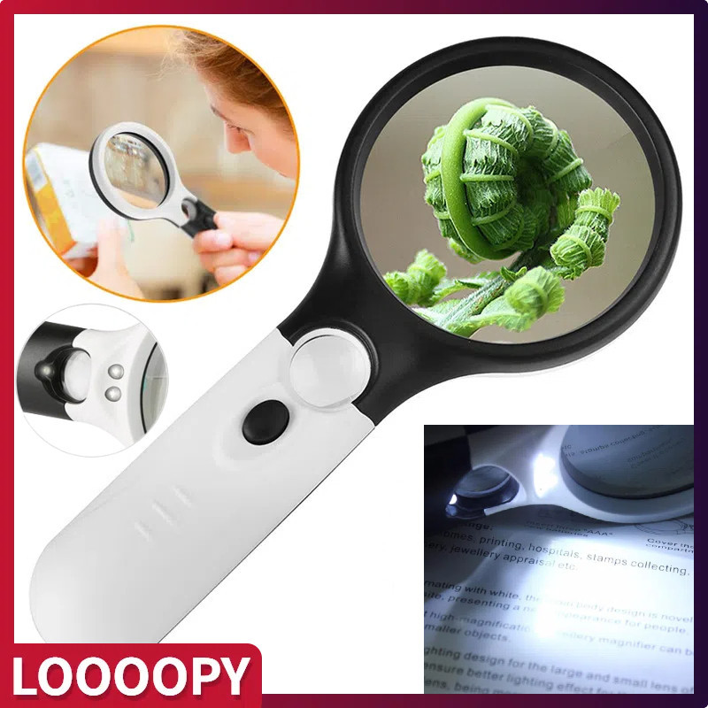 

LOOOOPY 2in1 Magnifier Gelas Kaca Pembesar Dengan Lampu 3 LED Loop Magnifying Untuk Membaca Dan Perhiasan