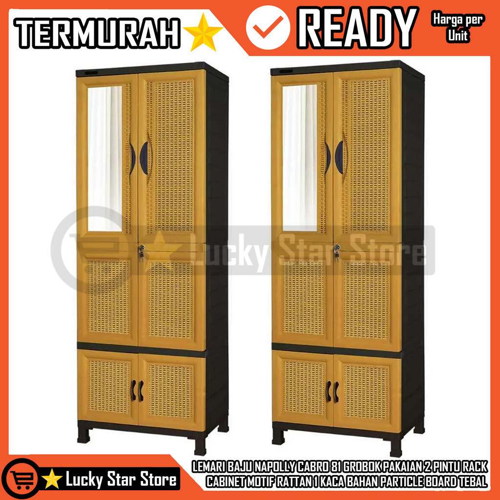 [Kargo] Lemari Baju Napolly Cabro 81 Almari Pakaian Plastik Rak 2 Pintu Gerobok Minimalis Moder Grob