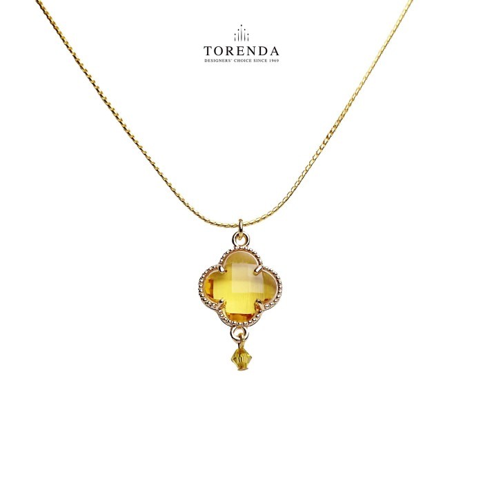 Torenda Four Leaf Clover Gold Plated Pendant Kuning Light Topaz Kalung Wanita