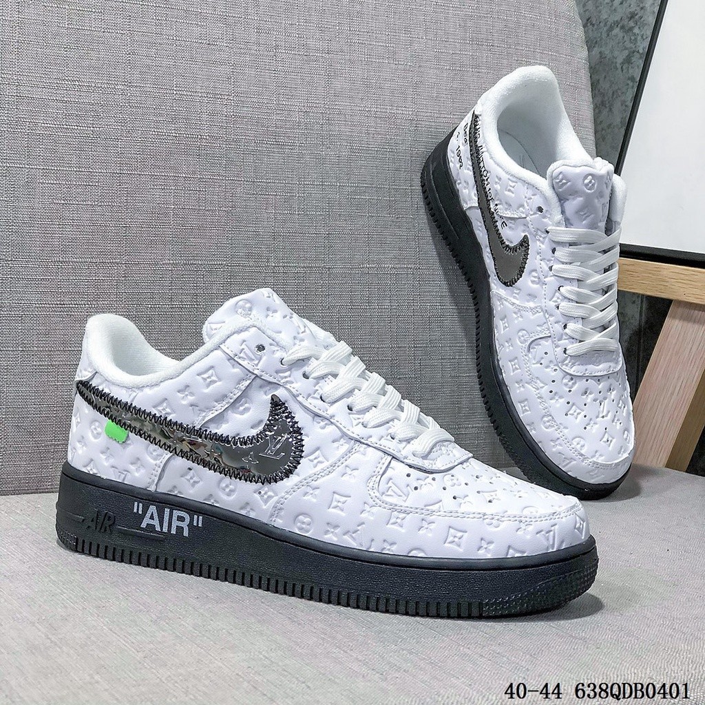 Louis Vuitton x Nike Air Force 1 Low cut Casual Shoes Sneakers For Men Women White Silver