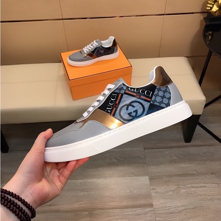 Gucci Luxurious Minimalism Fashion Men Casual Shoes Sneakers Grey Gucci Logo