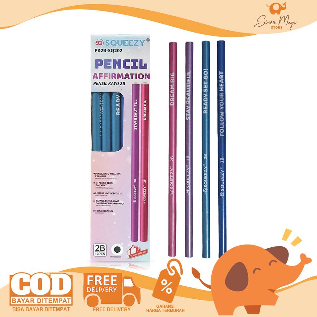 

SQUEEZY Pencil 2B Affirmation PK2B-SQ202 LUSINAN Pensil Alat Tulis Murah