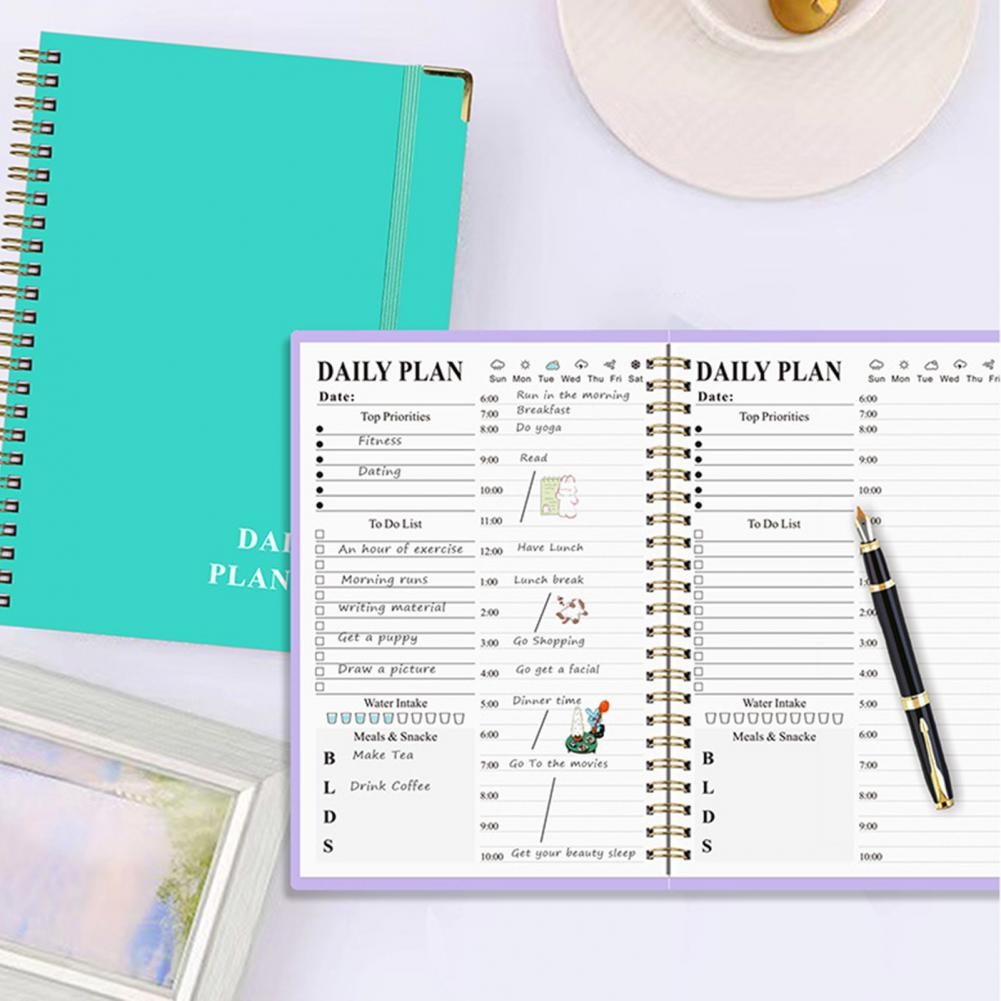 

2024-2025 English Planner Waterproof Cover Metal Edges Notebook Loose-Leaf Coil Design Monthly Weekly Pages Daily Schedule Organ