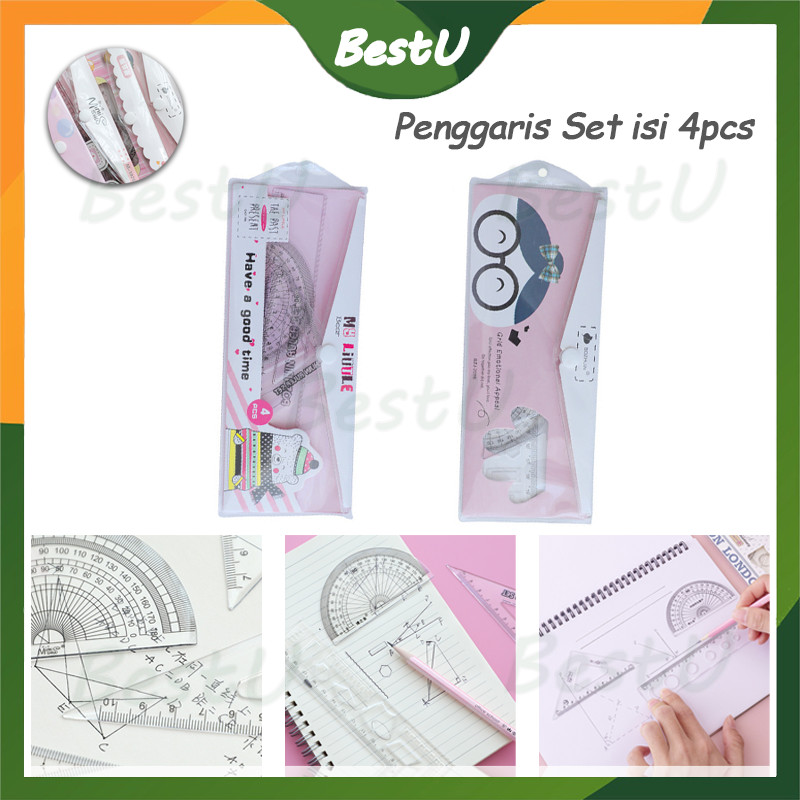 

Penggaris Set isi 4pcs/ Rules /Penggaris Plastik Set/penggaris set isi 4