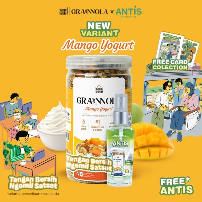 

Timur Tengah Grainnola Mango Yogurt 500 gr Granola Cemilan Sehat , Oatmeal With Almond & Mete, Sereal Sarapan Sehat Rendah Kalori