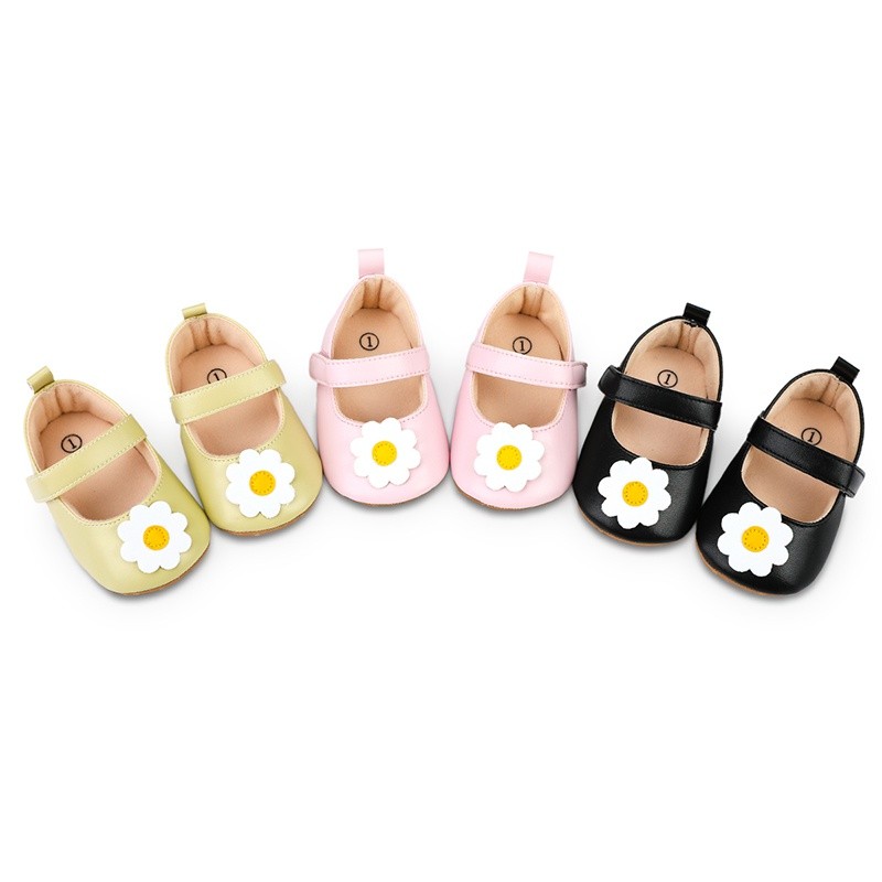Newborn Baby Shoes Baby Boy Girl Shoes Girl Classic Flowers Rubber Sole Anti-slip PU Dress Shoes Fir