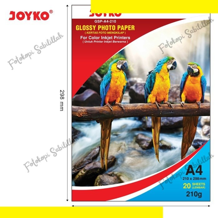 

Joyko glossy photo paper 210 a4 / kertas foto joyko 210 / glossy joyko
