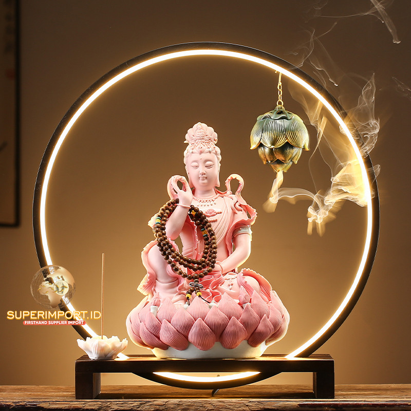 Superimport.id LED Feature Dewi Kwan Im Pink Merah Muda Manik Kreatif Gaya Cina Baru Zen Guanyin Bod