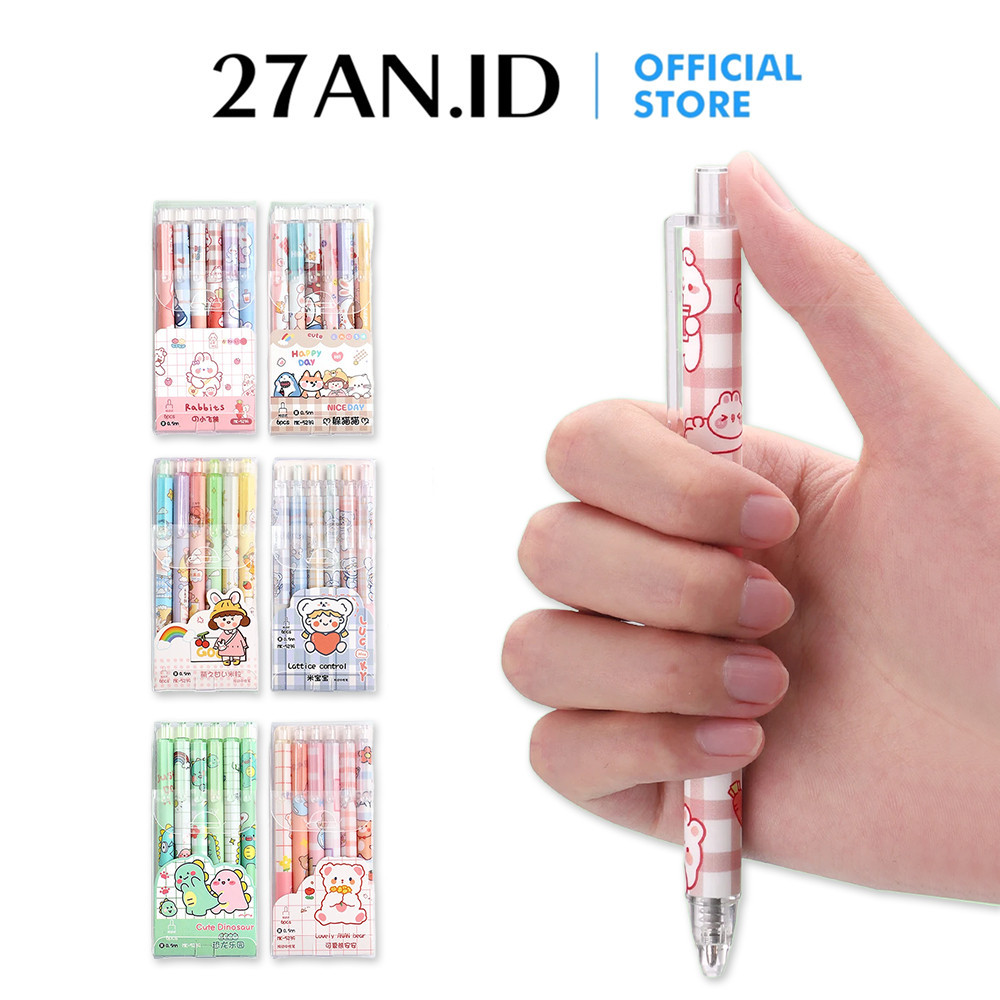 

(27AN.ID) Pulpen Set Karakter Lucu H643 Pulpen Mekanik isi 6pcs Bolpoin Gel