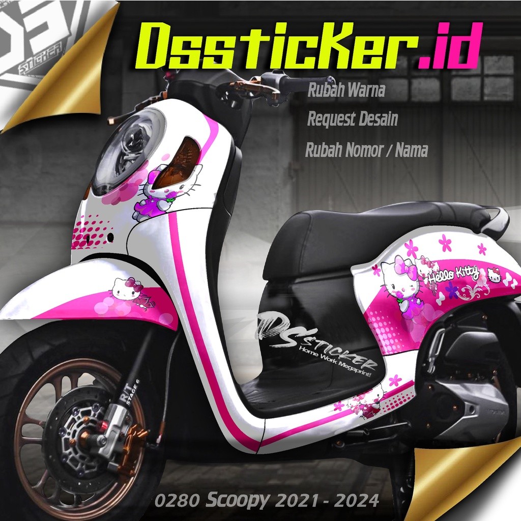 0280 Decal Stiker Scoopy 2021 sampai 2024 Motif Hello Kitty joss