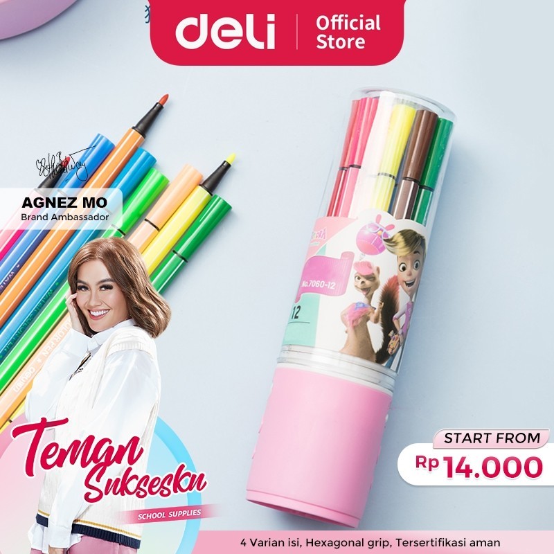 

Deli Hexagonal Watercolor Marker Pen Spidol Warna 24/36/48 Warna 7060