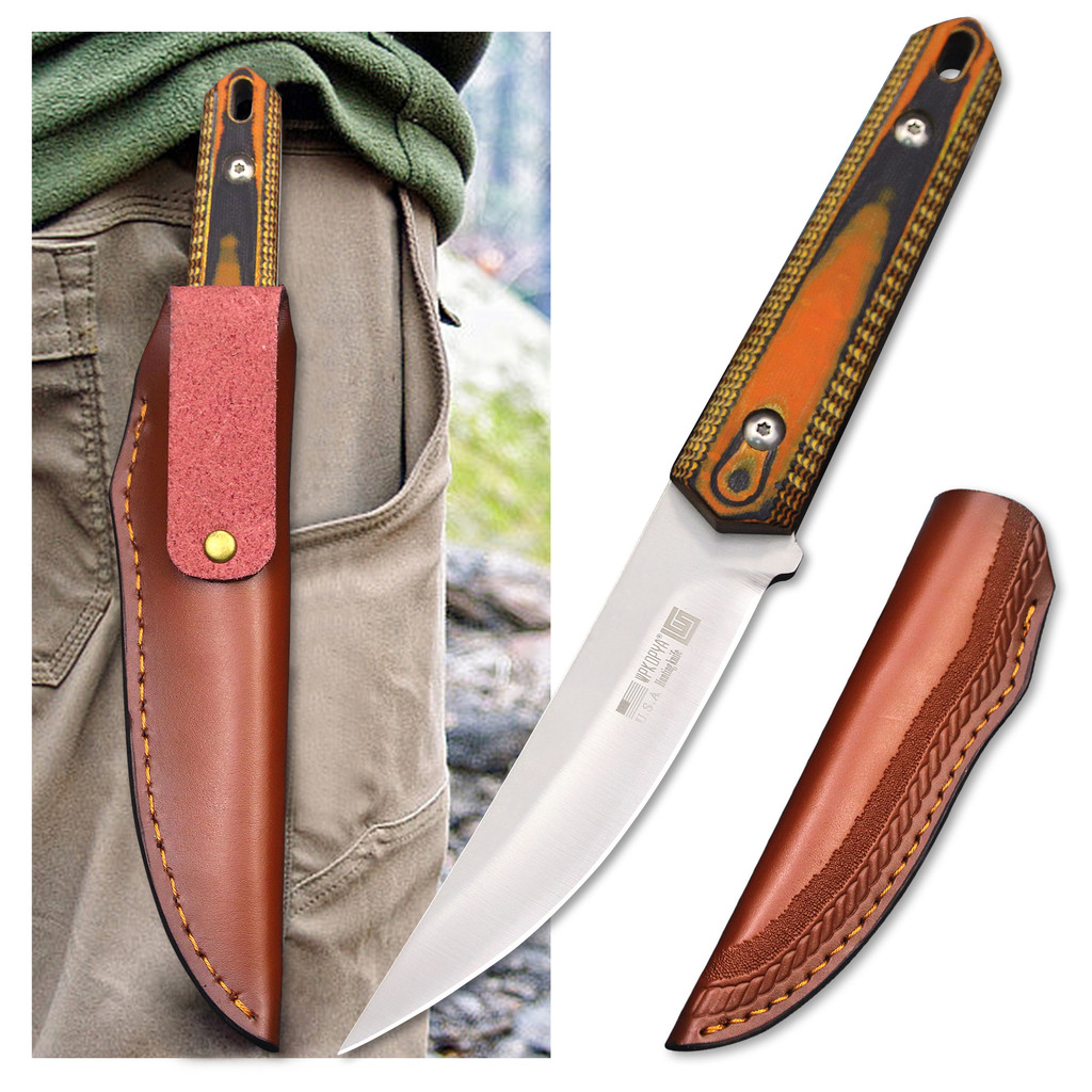 Japanese D2 Steel Sharp Hunting Straight Knife + leather sheath, G10 Handle Outdoor survival Knife, 