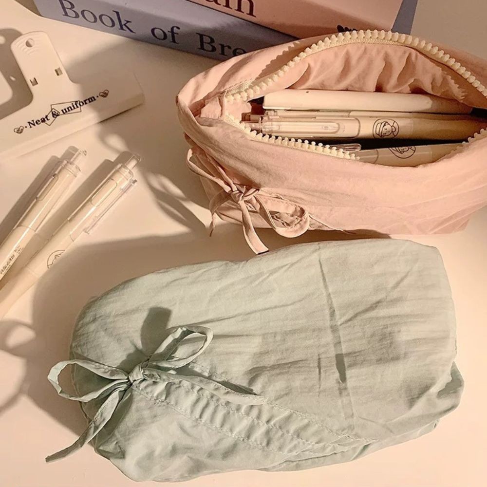 

Ins Simple Bow Pencil Case For Student Stationary Storage Bag Writting Pen Case Makeup Bag School Office Bowknot Pencil Pouch