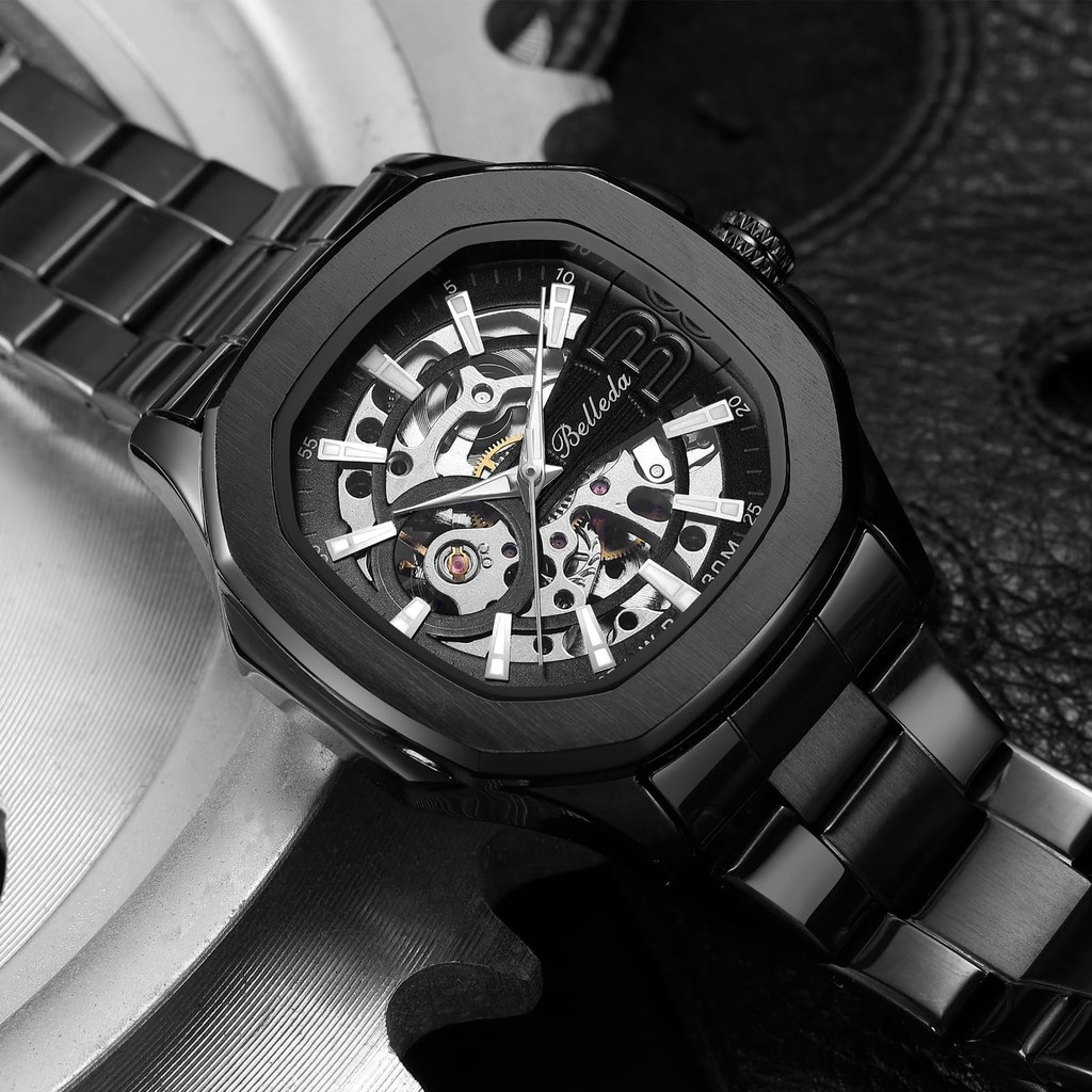 Jam Tangan Pria Automatic Belleda 9633 Rantai Stainless Steel Anti Air Fashion Watch Original