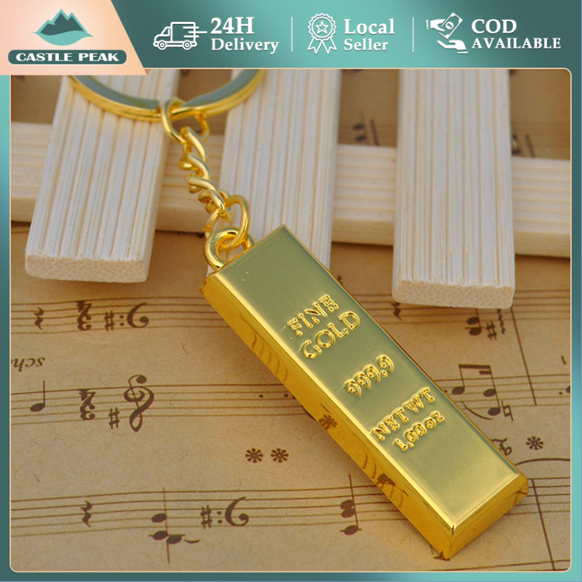 Gantungan Kunci Emas Batangan Gold Bar Replika Bahan Logam Fine Gold