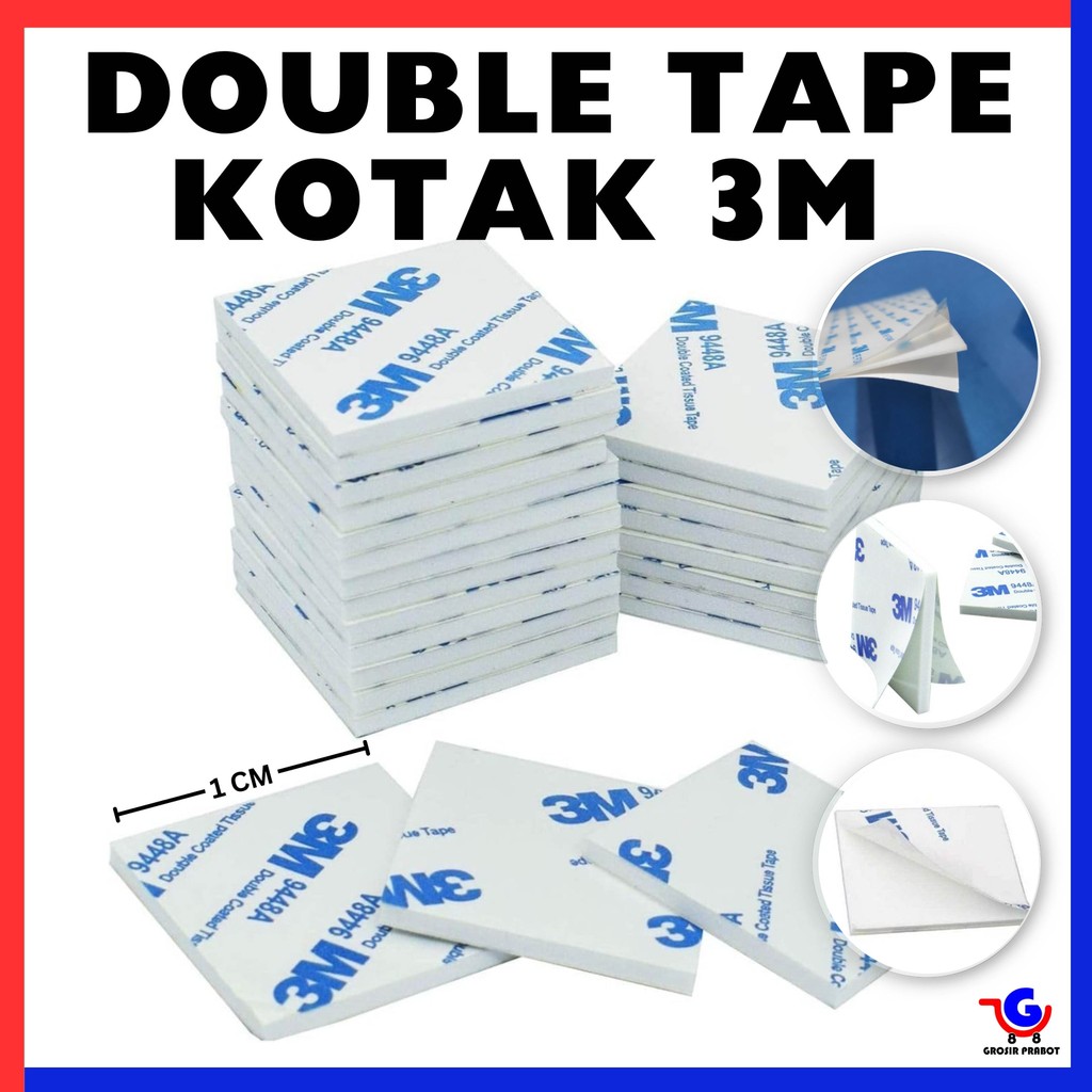 GPM Double Tape 3M Solasi Bolak Balik 1CM Double Coated Tissue Adhesive Tape Foam Busa Kotak Lengket