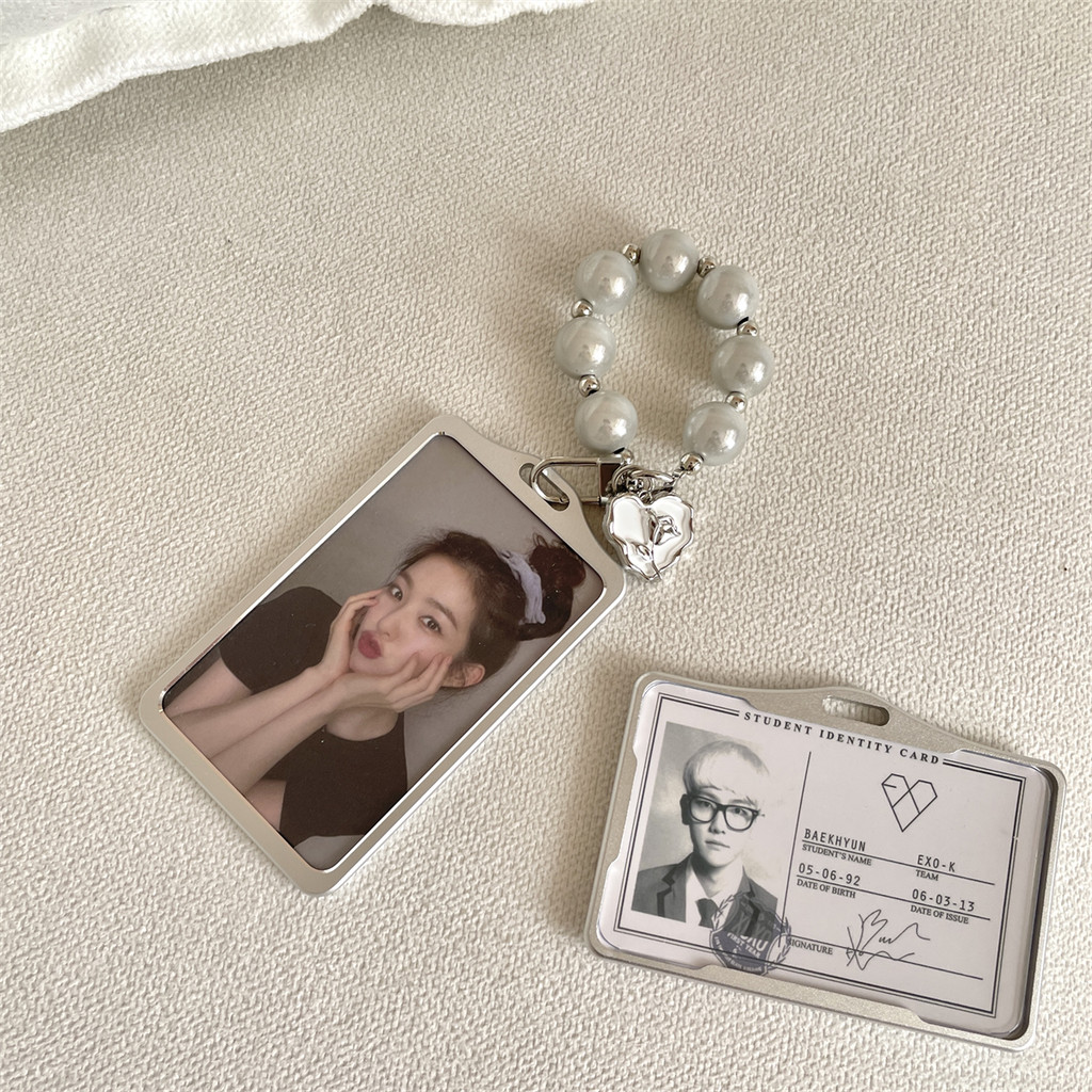 

MINKYS New Arrival Cool Aluminium Alloy Metal Kpop Photocard Holder Bead Chain Photo Card Holder