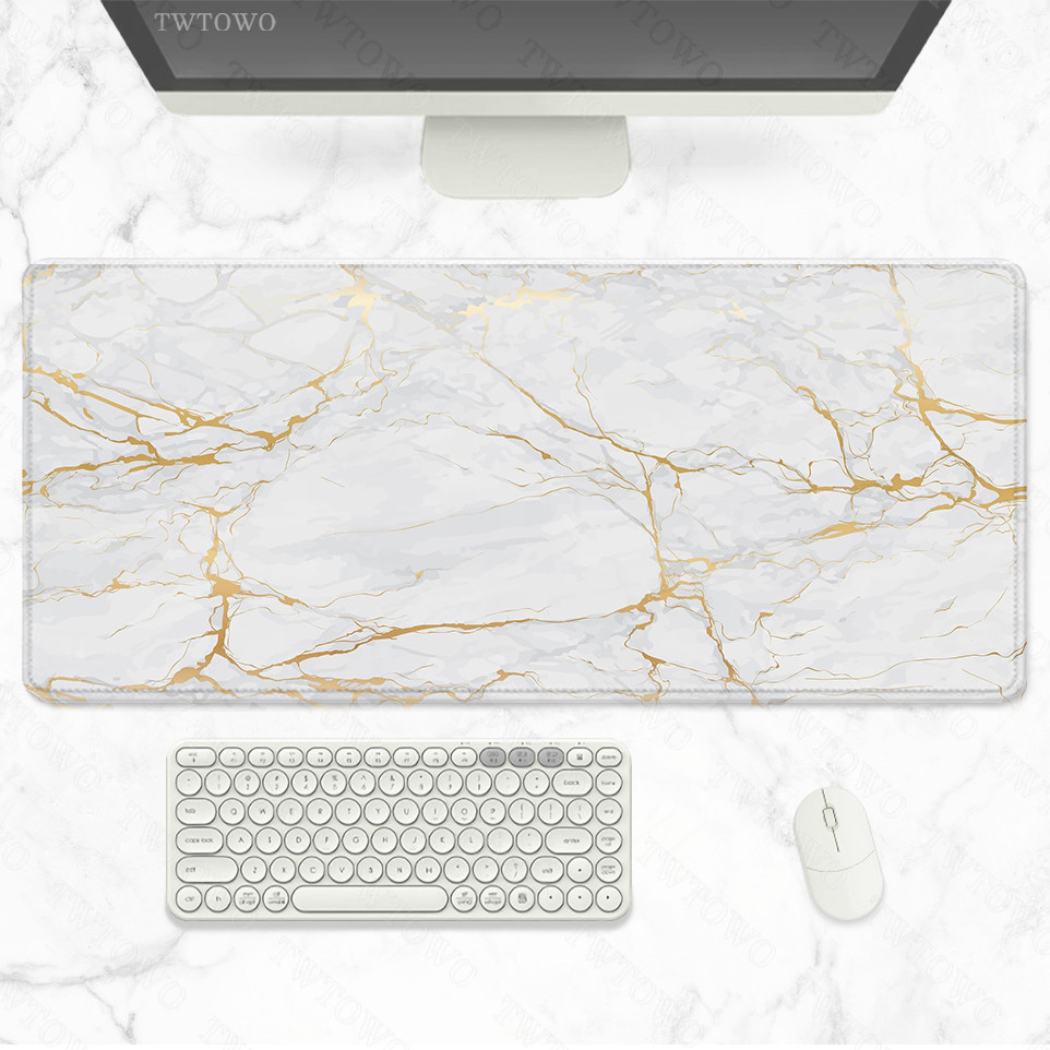 White Gold Marble Mouse Pad Gaming XL Computer Home New Mousepad XXL Playmat Natural Rubber Carpet O