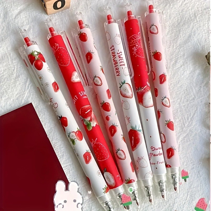 

6pcs Sweet Strawberry Retractable Gel Pens Classic Ballpoint Pen Writing Pen Kawaii School Supplies Office Accessories