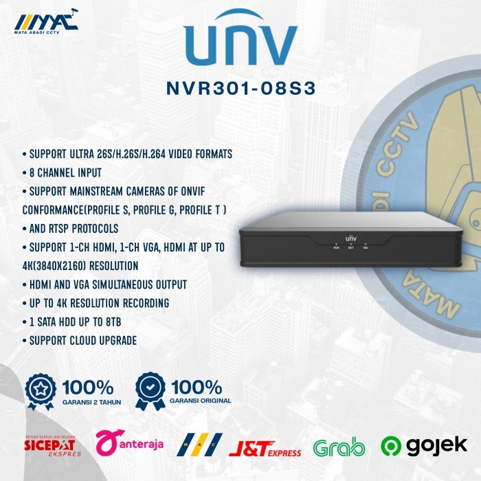 NVR Uniview NVR301-08S3 8 Channel Support 4K