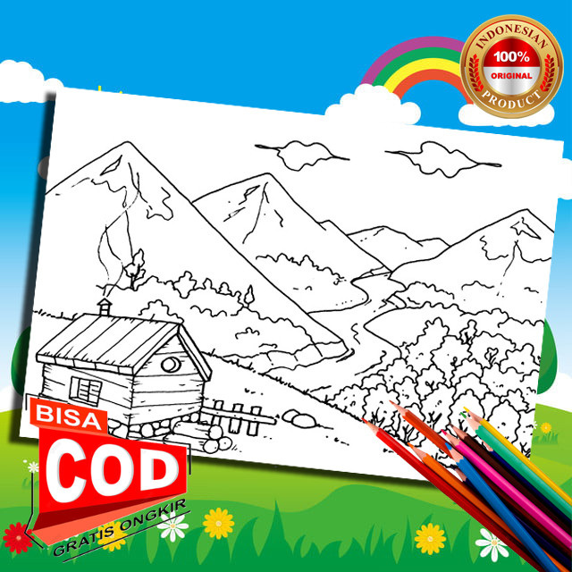 

Gambar Sketsa Mewarnai ~ PEMANDANGAN/ Seketsa Lukis / Drawing Sketch / Menggambar A4 (Bukan Buku) ANAK TK PAUD Bahan Nyaman
