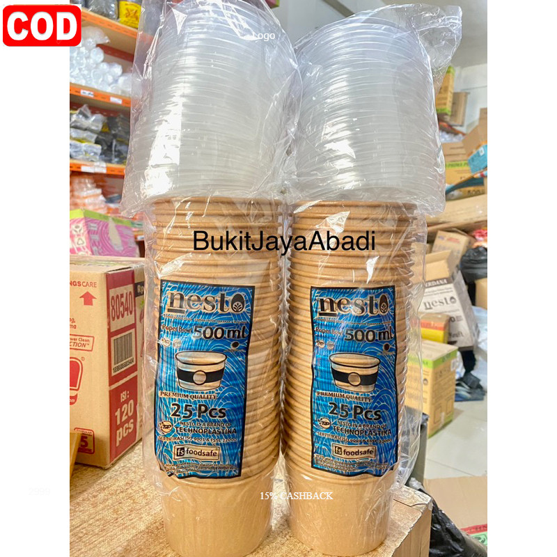 Paper Bowl Mangkok Kertas Nasi Kraft Coklat Foodgrade 500ml