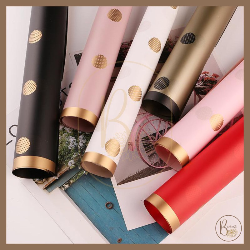 

[ 5 LEMBAR ] Kertas Bunga Cellophane Motif Polkadot Warna Kombinasi Gold Line Color Paper Flower Wrapping Paper Kertas Buket Bunga ZD