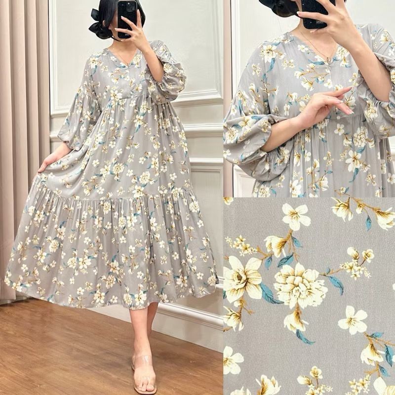 YOSSA - ZRD DRESS BUSUI WANITA UFA / BISKY DRESS / Dress Wanita Lengan Panjang Karet / Outfit Dress 