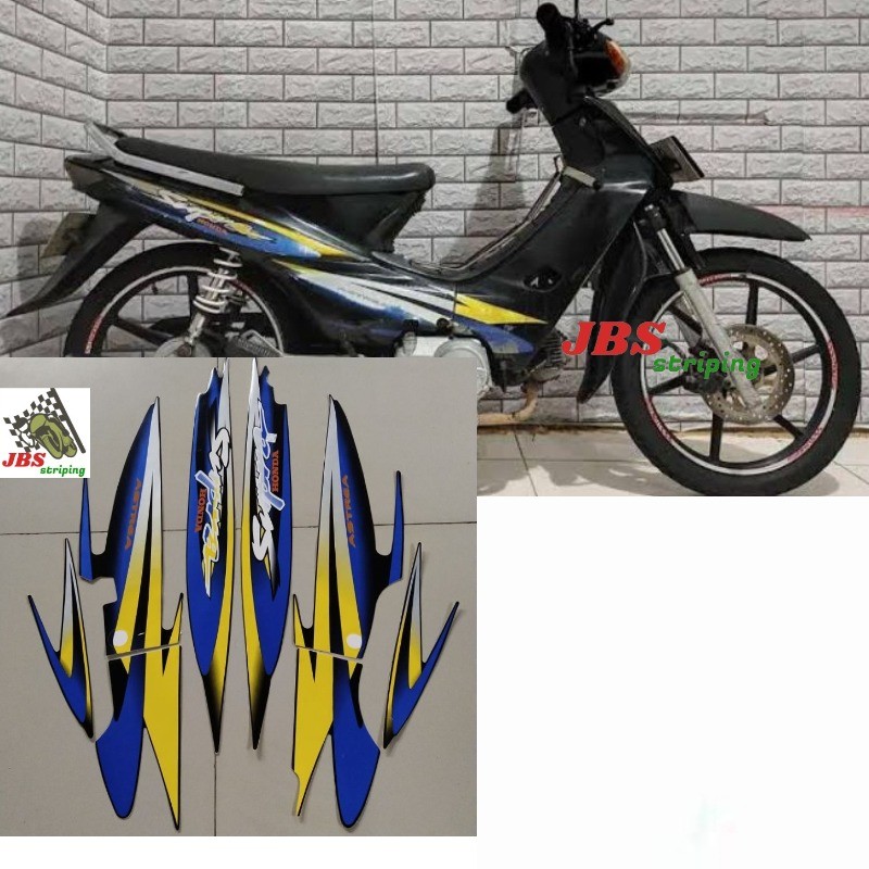 Striping supra x stiker honda astrea supra lama 100 2000 2001 hitam biru kuning