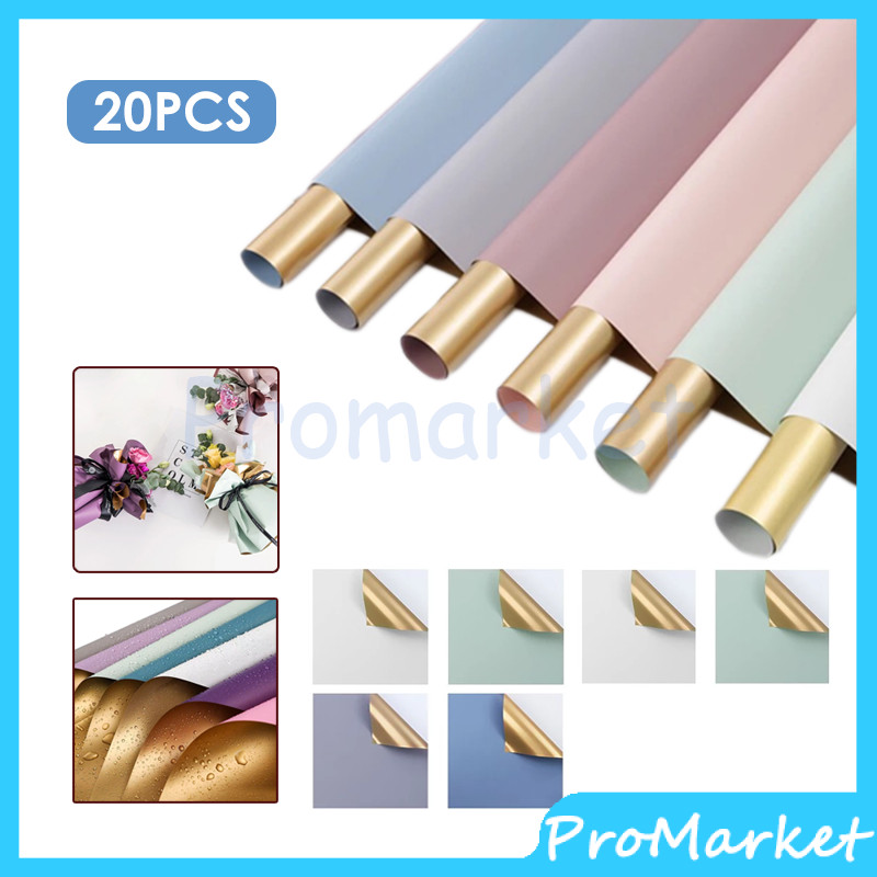 

20Lembars 2 Side gold flower wrap Cellophane Kertas Buket Pembungkus Bunga