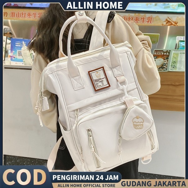 Ransel Ibu Portabel Sederhana Sastra Tas Bahu Kecil Niche Tas Ransel Wanita Import Tas Sekolah Kanva