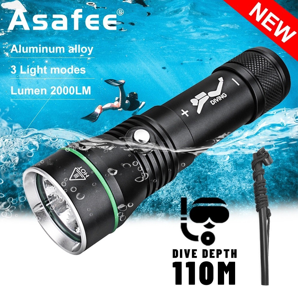 Asafee 2000LM S3 XHP50 Senter Selam LED Cahaya Super Terang Menggunakan Baterai 18650/26650 Sakelar 