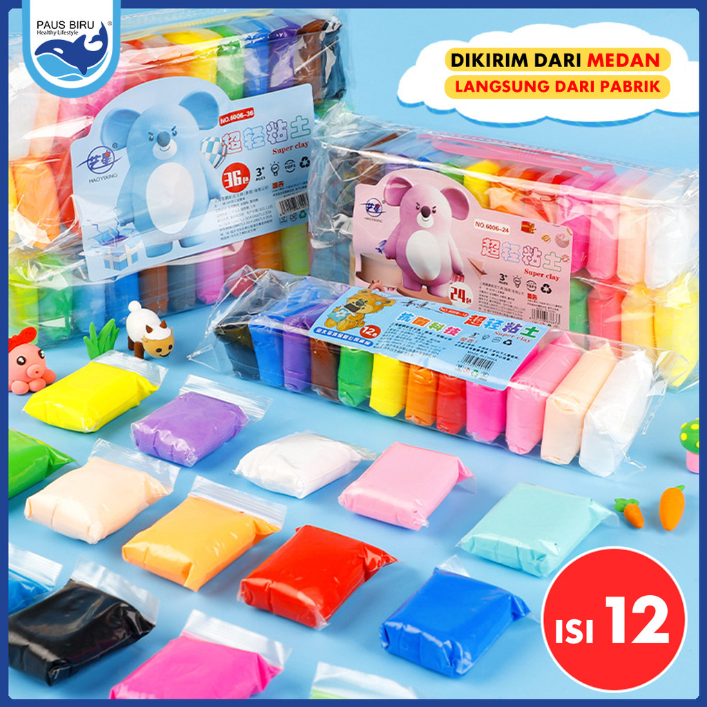 Paus Biru Medan - Clay Mainan Anak Isi 12pcs Edukasi Slime Clay Dough Colour Play - Bestseller